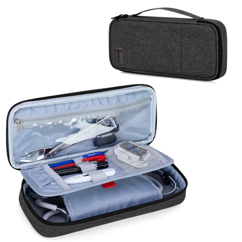 Trunab Stethoscope Case with Inner Divider, Stethoscope Carrying Case Compatible with 3M Littmann/MDF/ADC and Extra Accessories for Nurses, Pediatric Doctor, Black-Patented Design